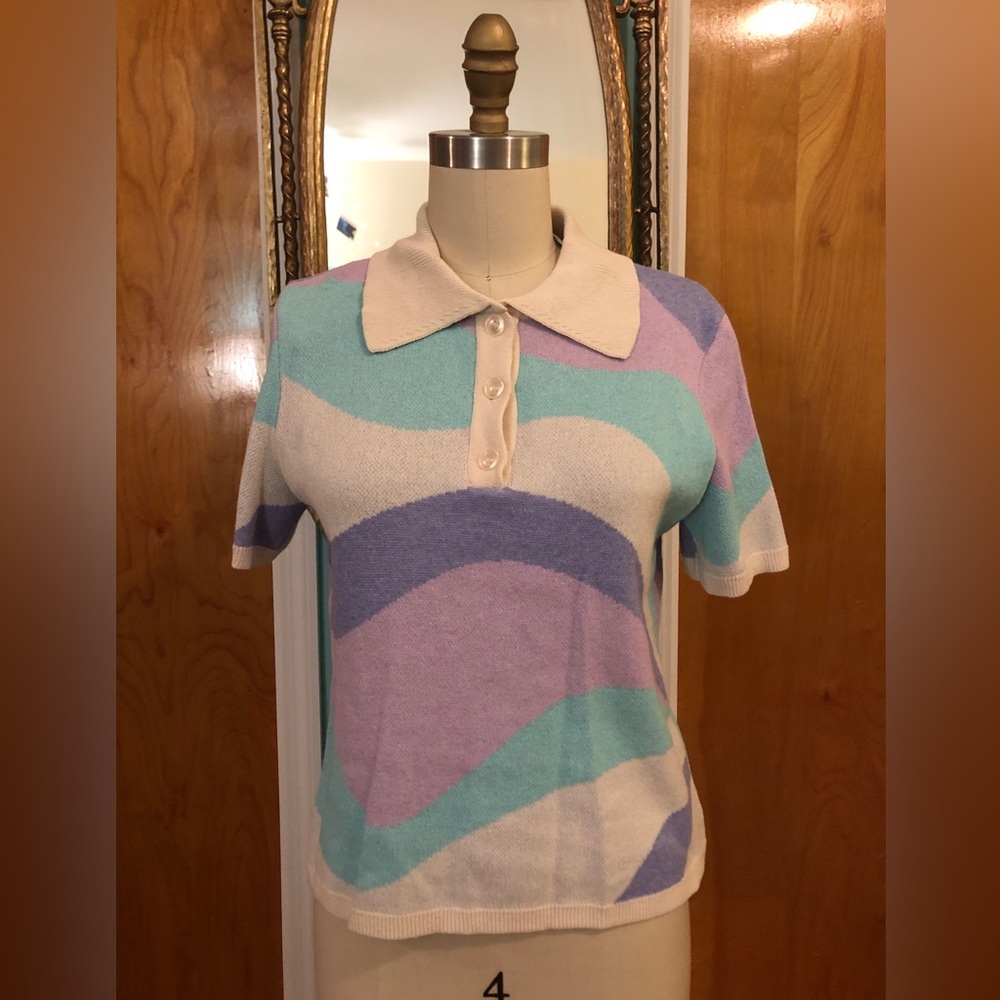 NWT Mod, retro style pastel swirl pullover knit polo sweater, from ASOS